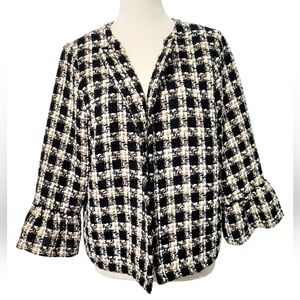 Vintage Du Jour Tweed Jacket Womens Medium Black Beige Check Textured Wool Blend